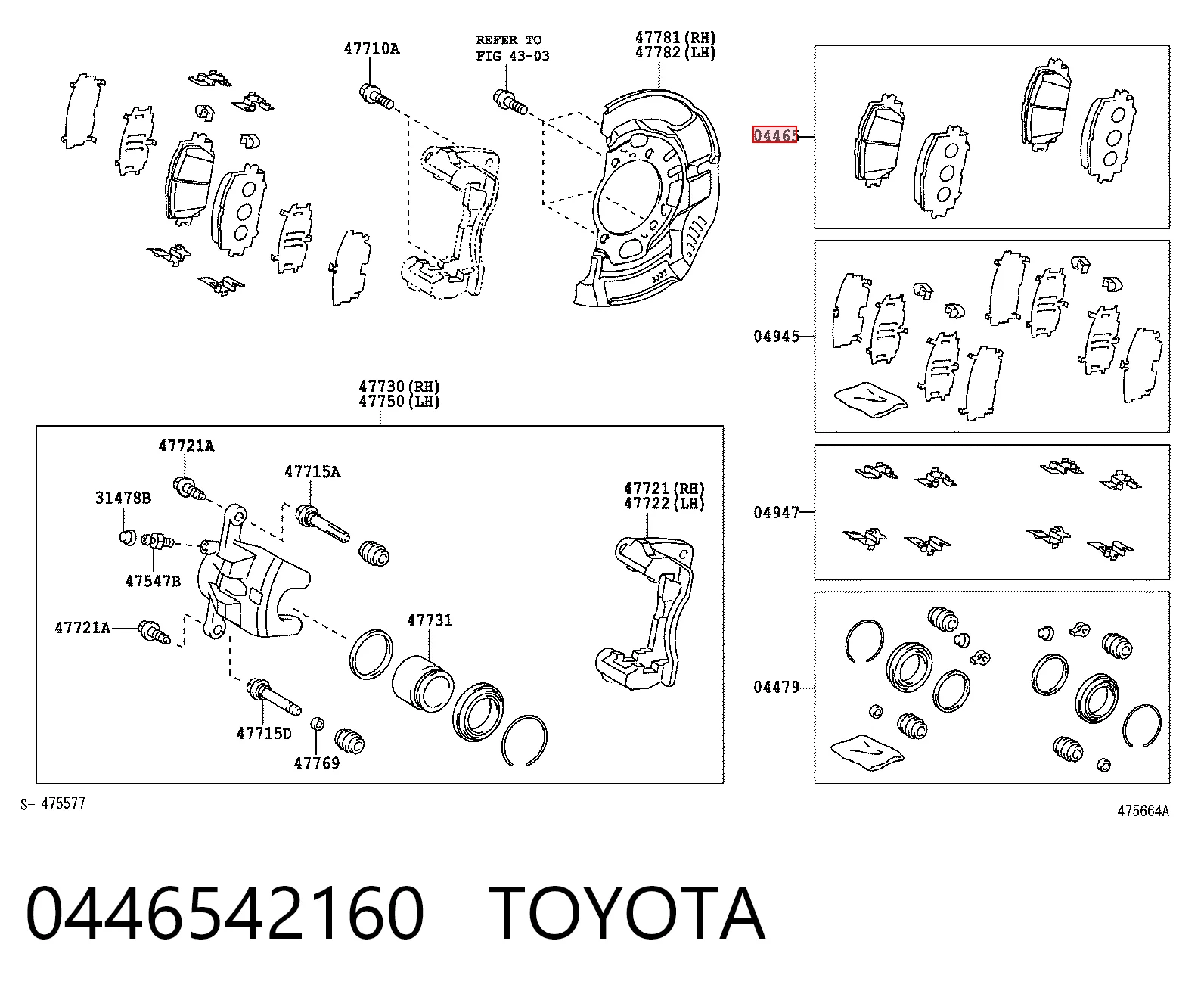 0446542160 Toyota Sapatas do freio dianteiras de disco