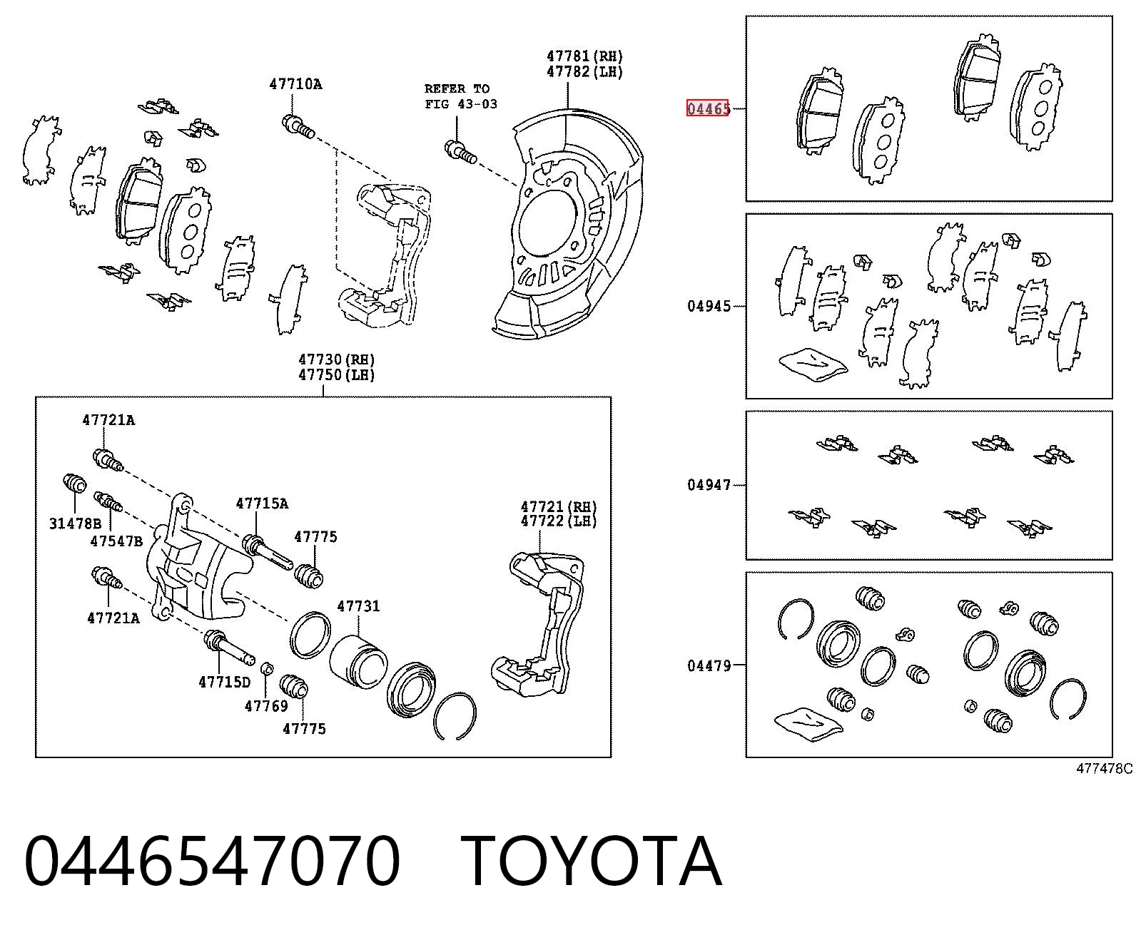 0446547070 Toyota Sapatas do freio dianteiras de disco