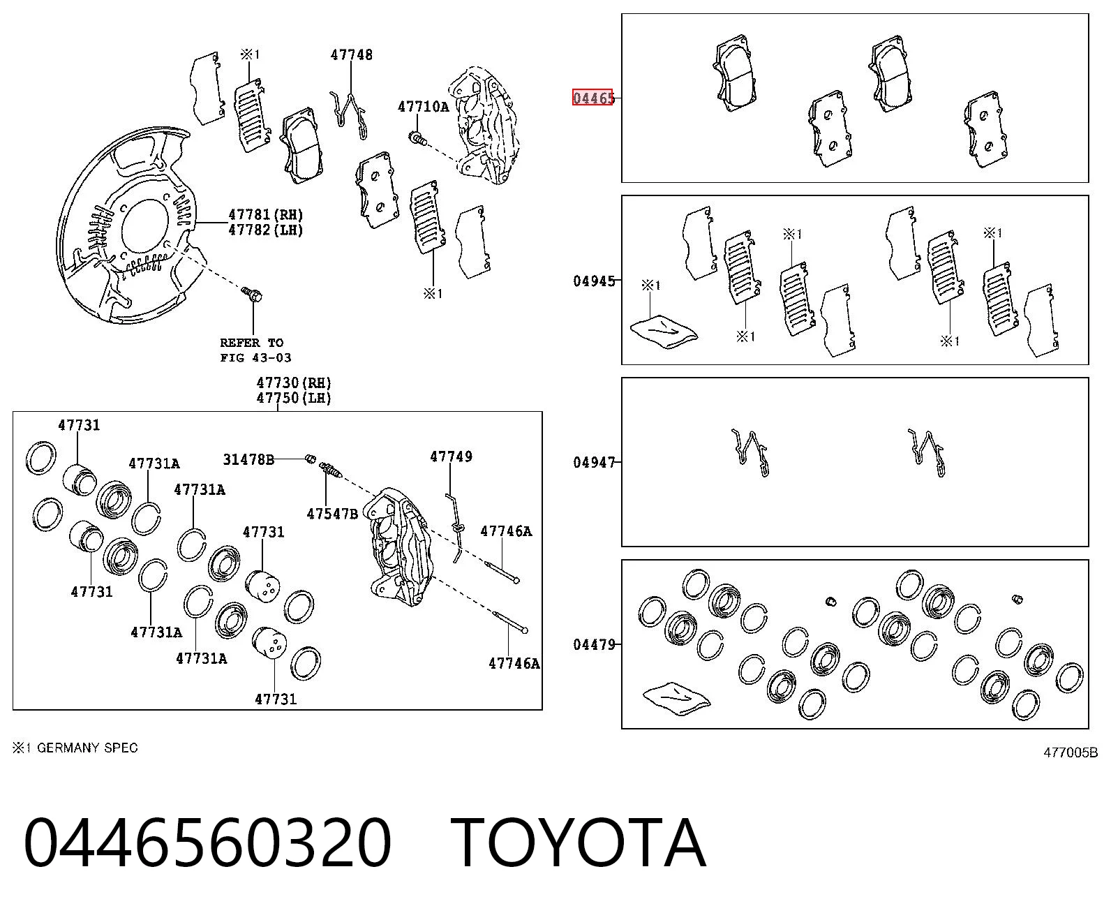 0446560320 Toyota Sapatas do freio dianteiras de disco