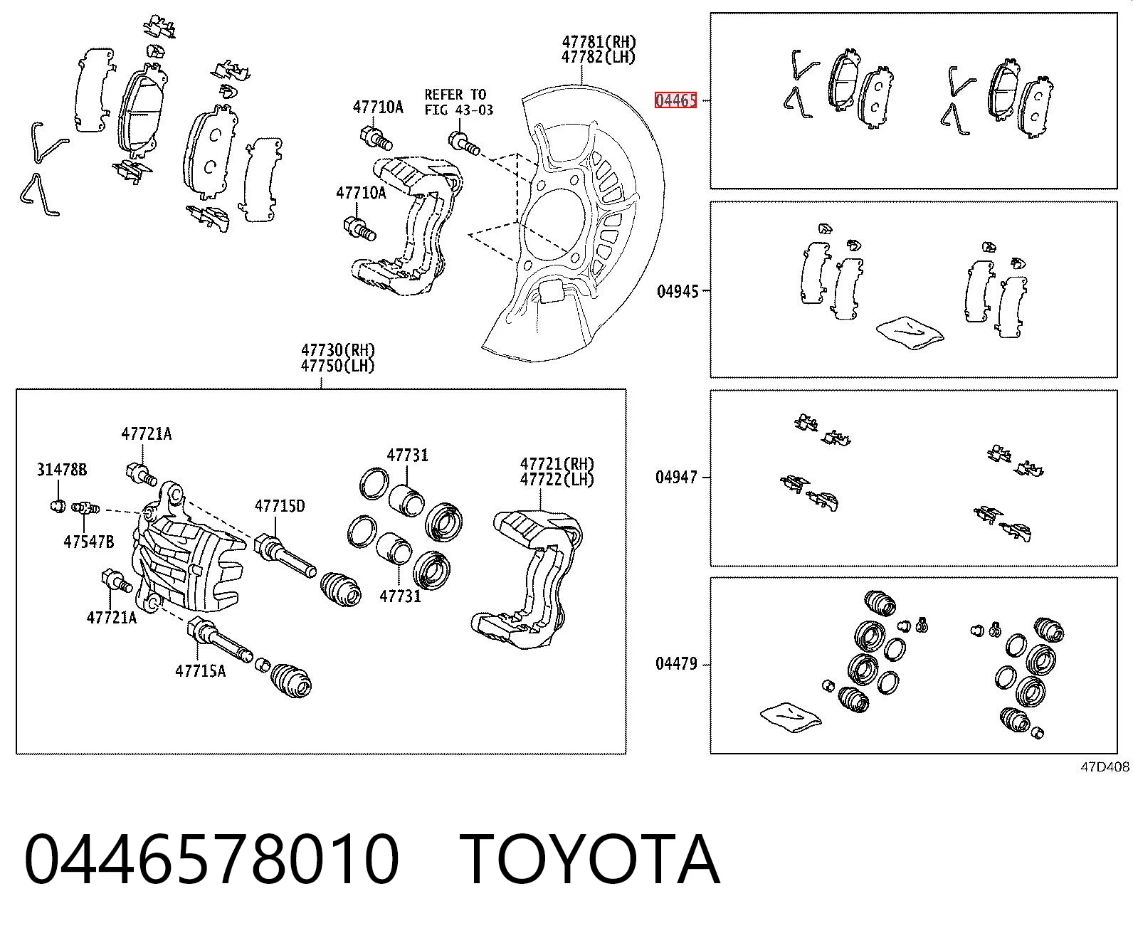 0446578010 Toyota Sapatas do freio dianteiras de disco