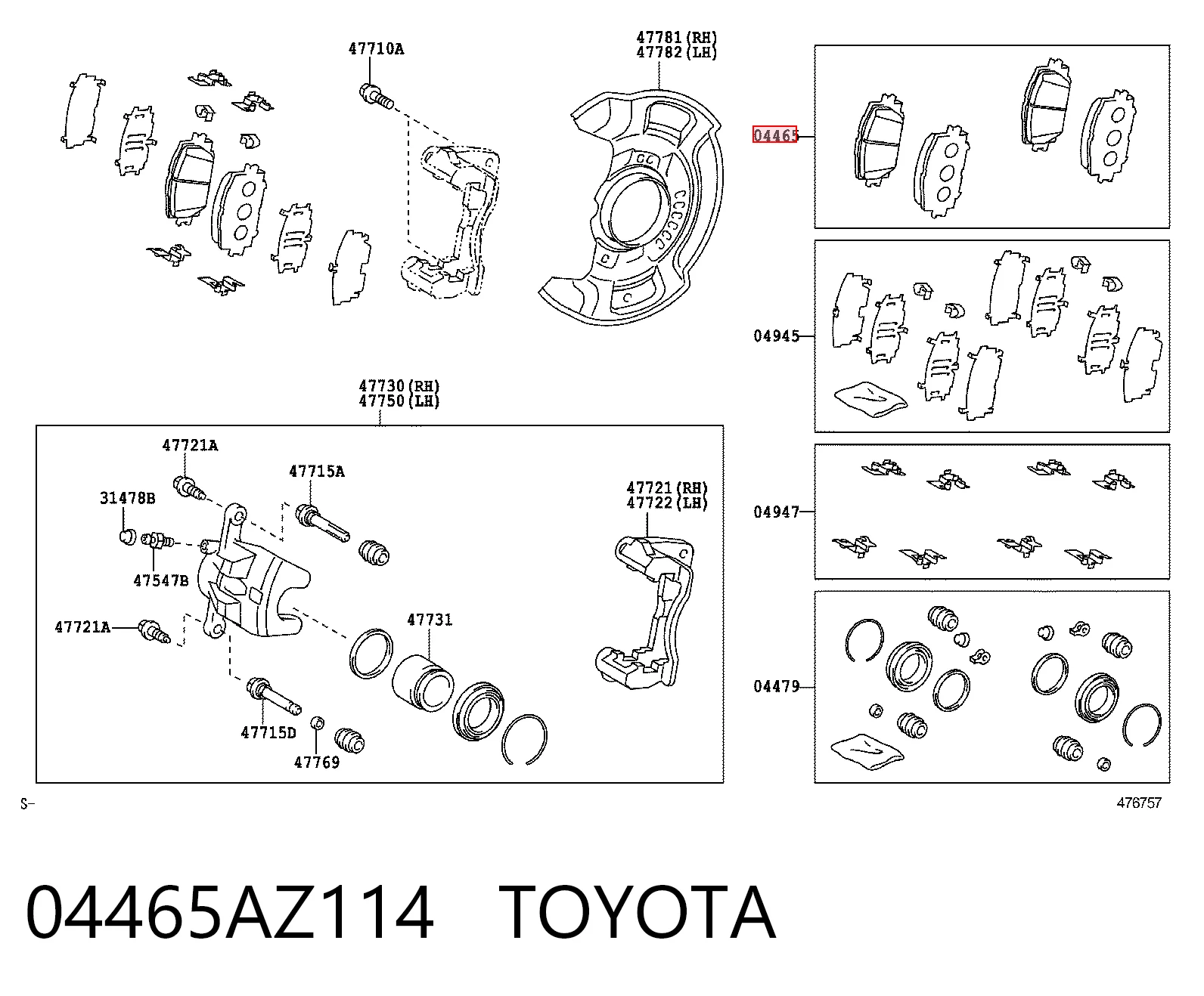 04465AZ114 Toyota Sapatas do freio dianteiras de disco