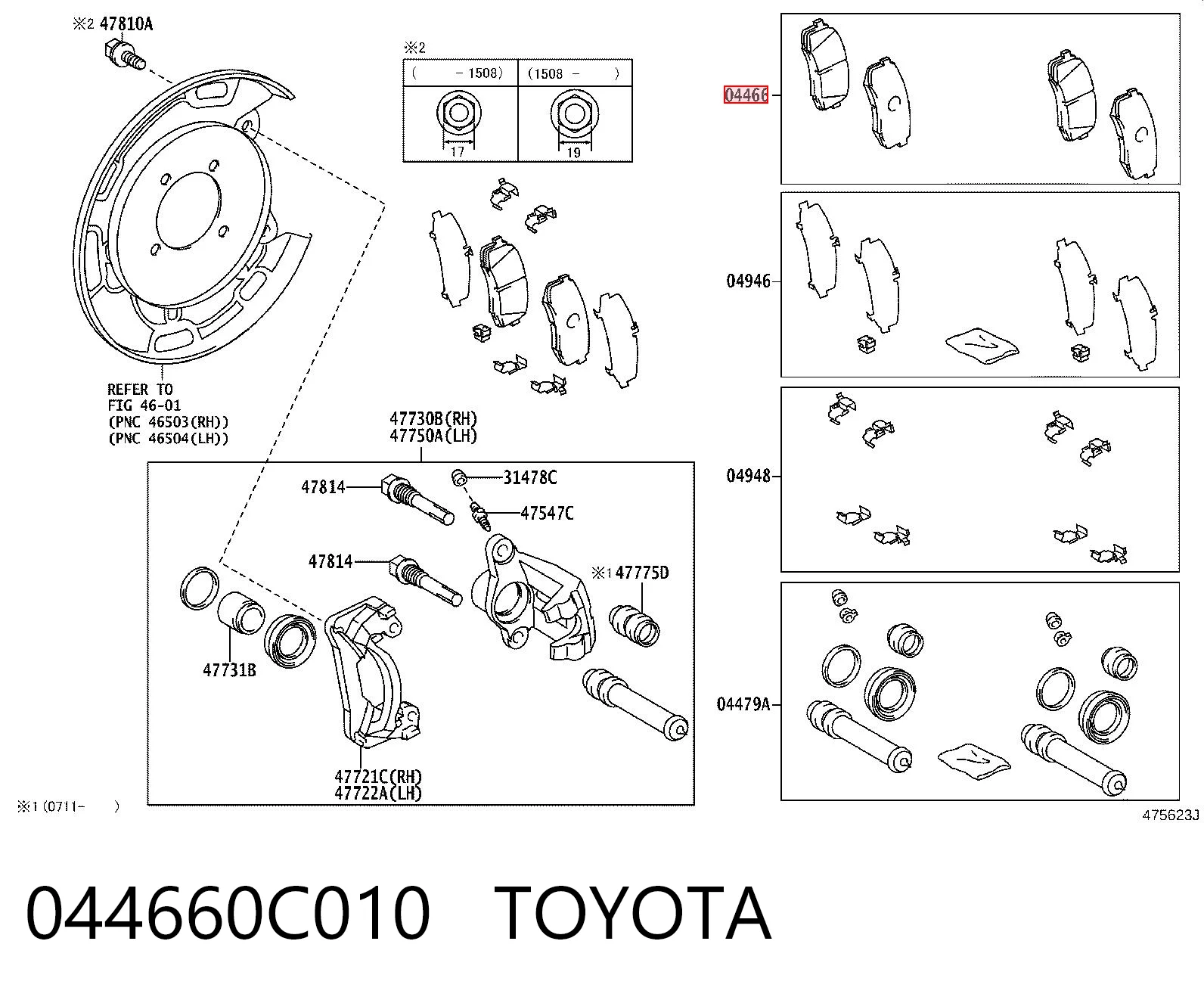 044660C010 Toyota Sapatas do freio traseiras de disco