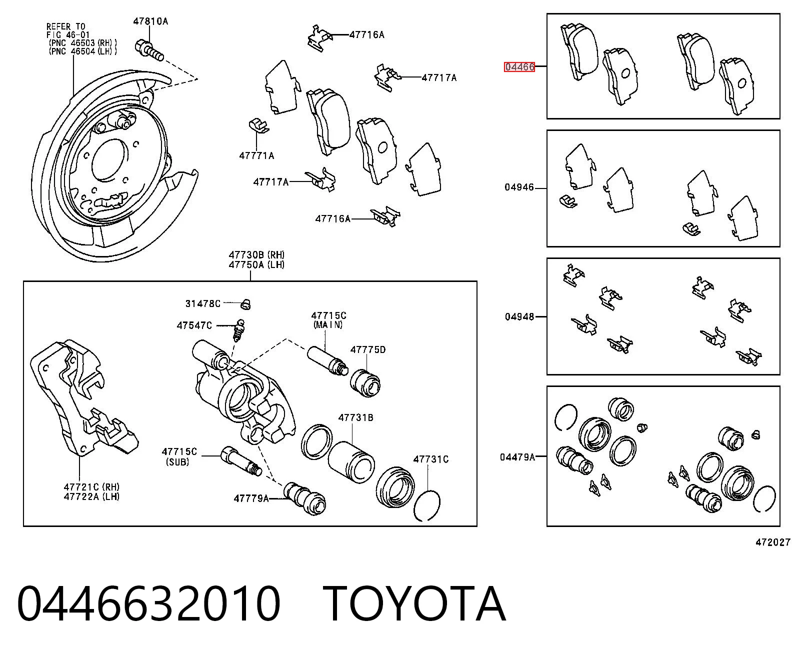 0446632010 Toyota Sapatas do freio traseiras de disco
