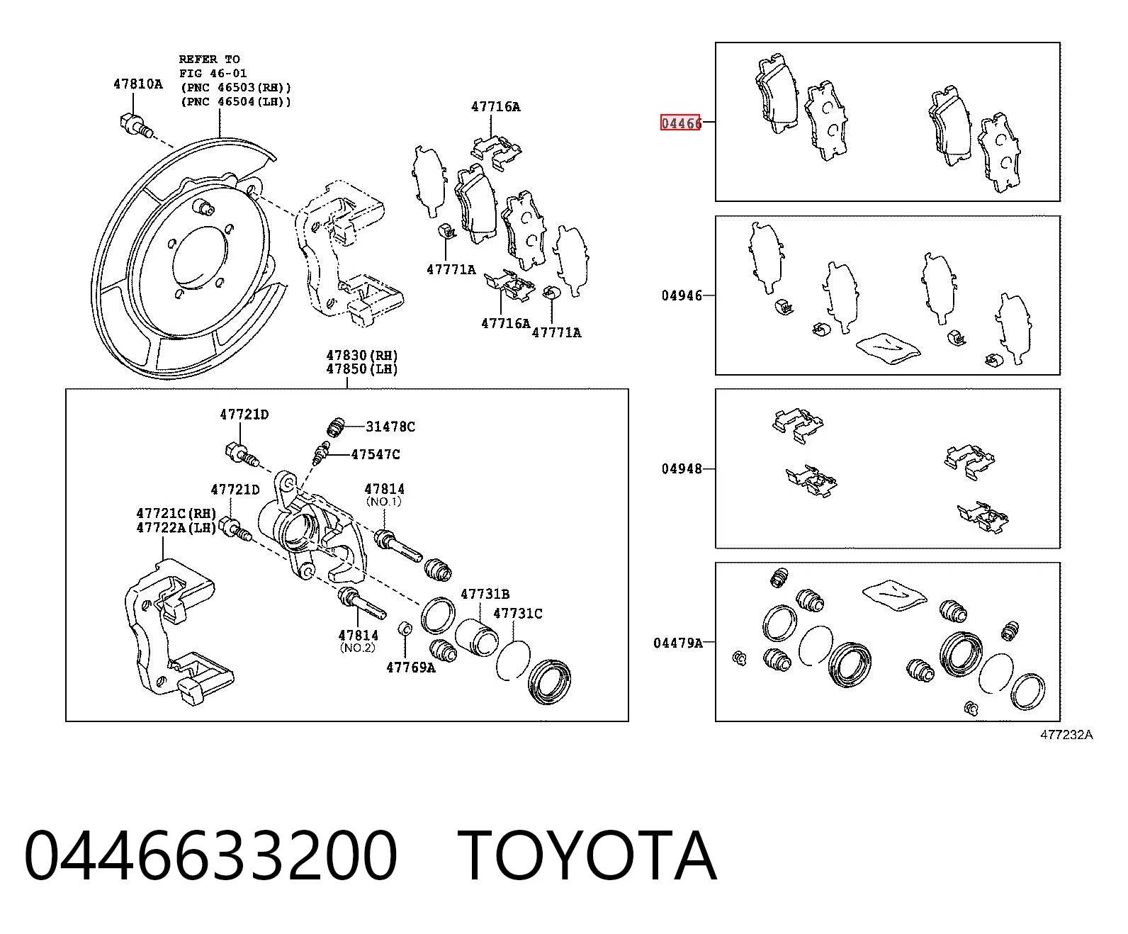 0446633200 Toyota Sapatas do freio traseiras de disco