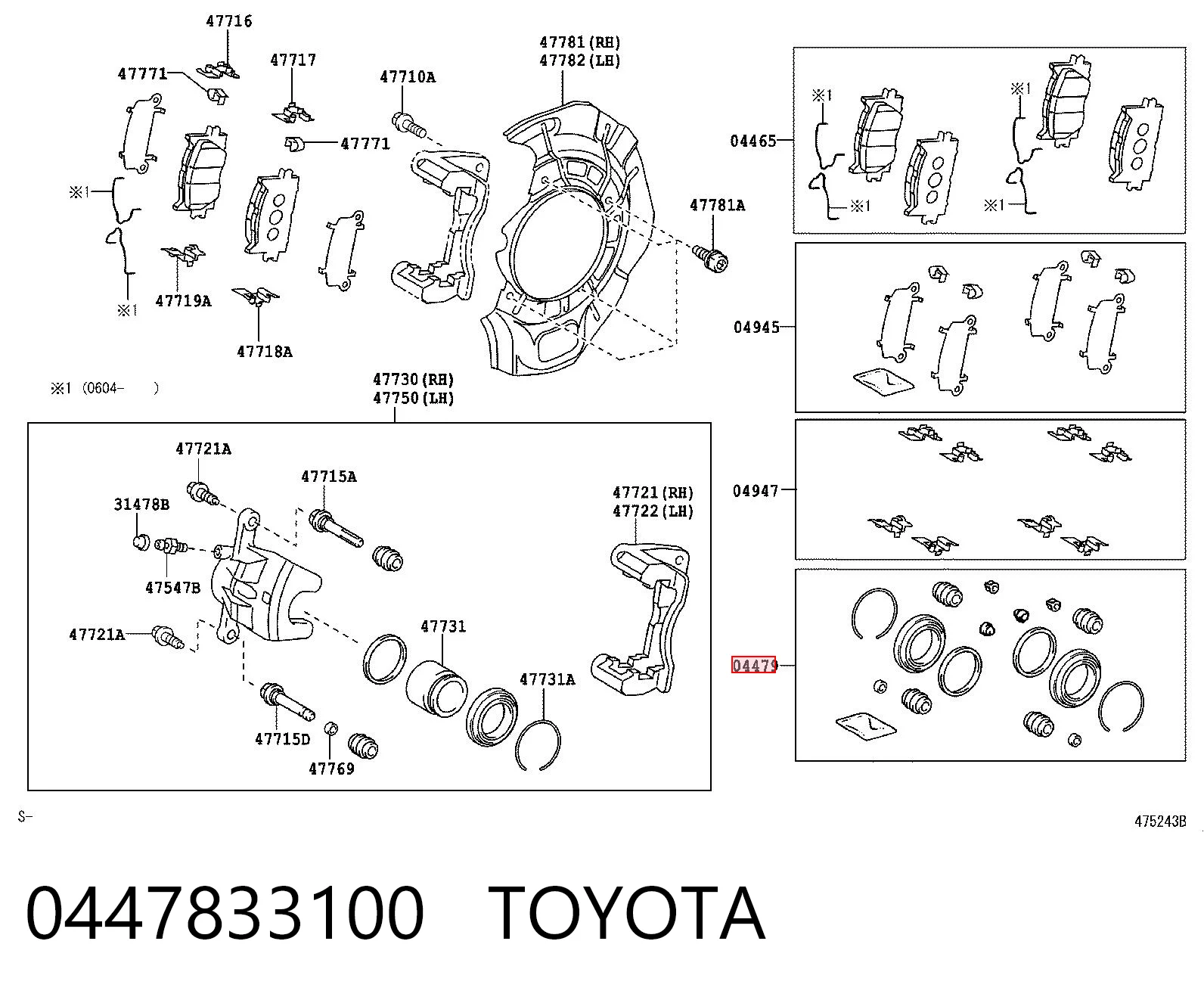 0447833100 Toyota Kit de reparação de suporte do freio dianteiro