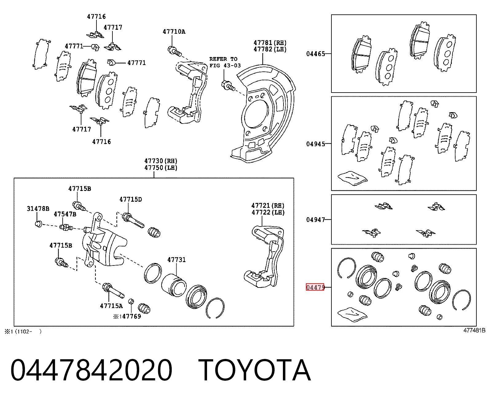 0447842020 Toyota Kit de reparação de suporte do freio dianteiro