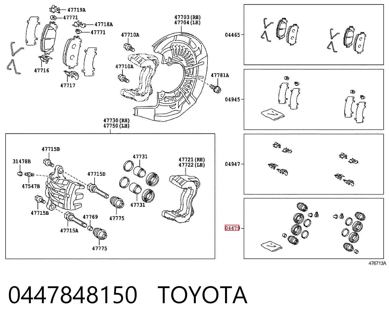 0447848150 Toyota Kit de reparação de suporte do freio dianteiro