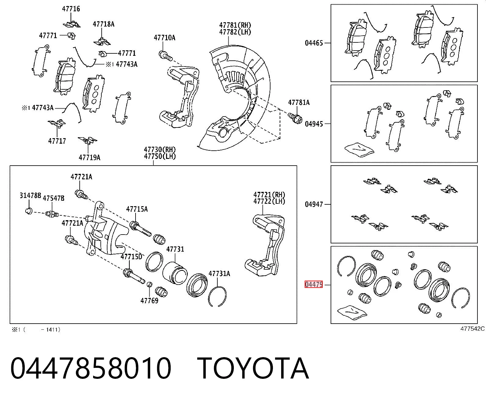 0447858010 Toyota Kit de reparação de suporte do freio dianteiro