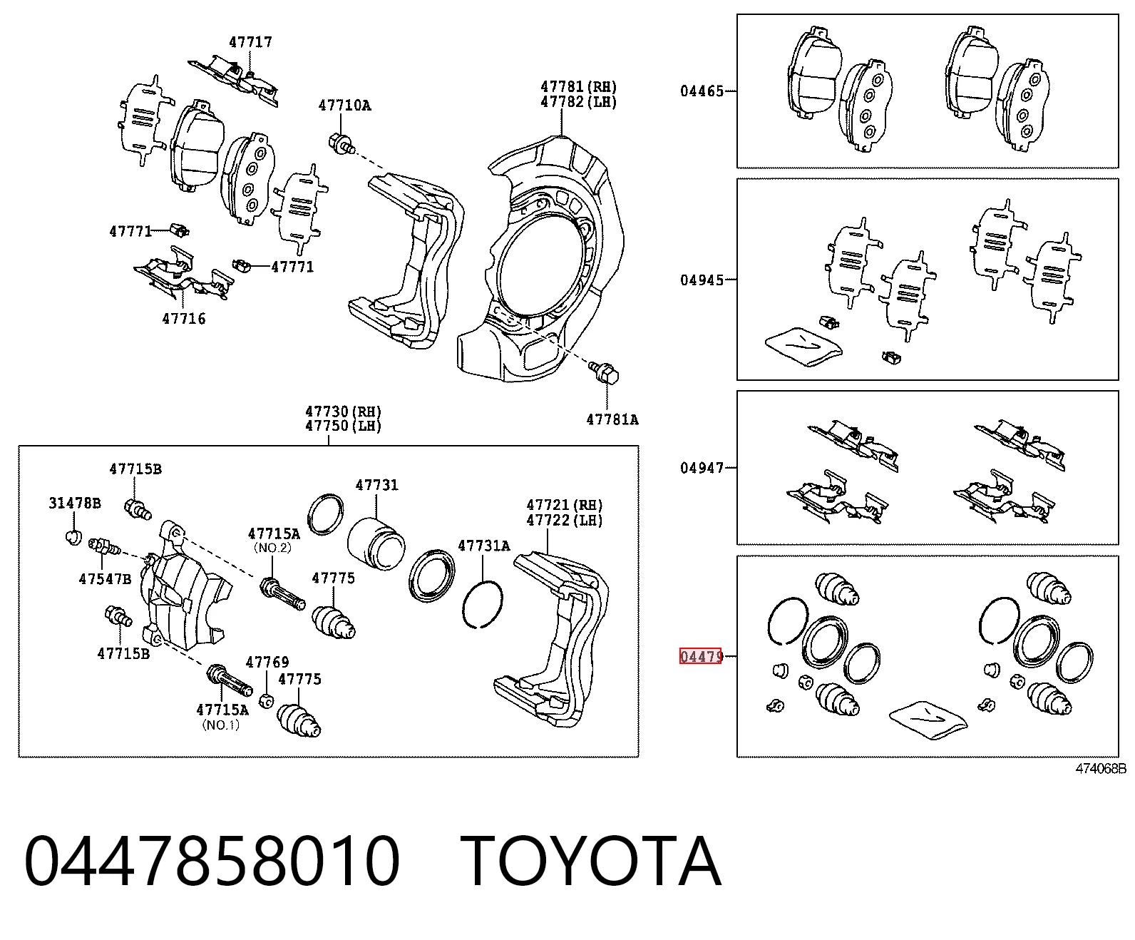 Kit de reparação de suporte do freio dianteiro Toyota 0447858010 preço, a partir de 22,81 USD