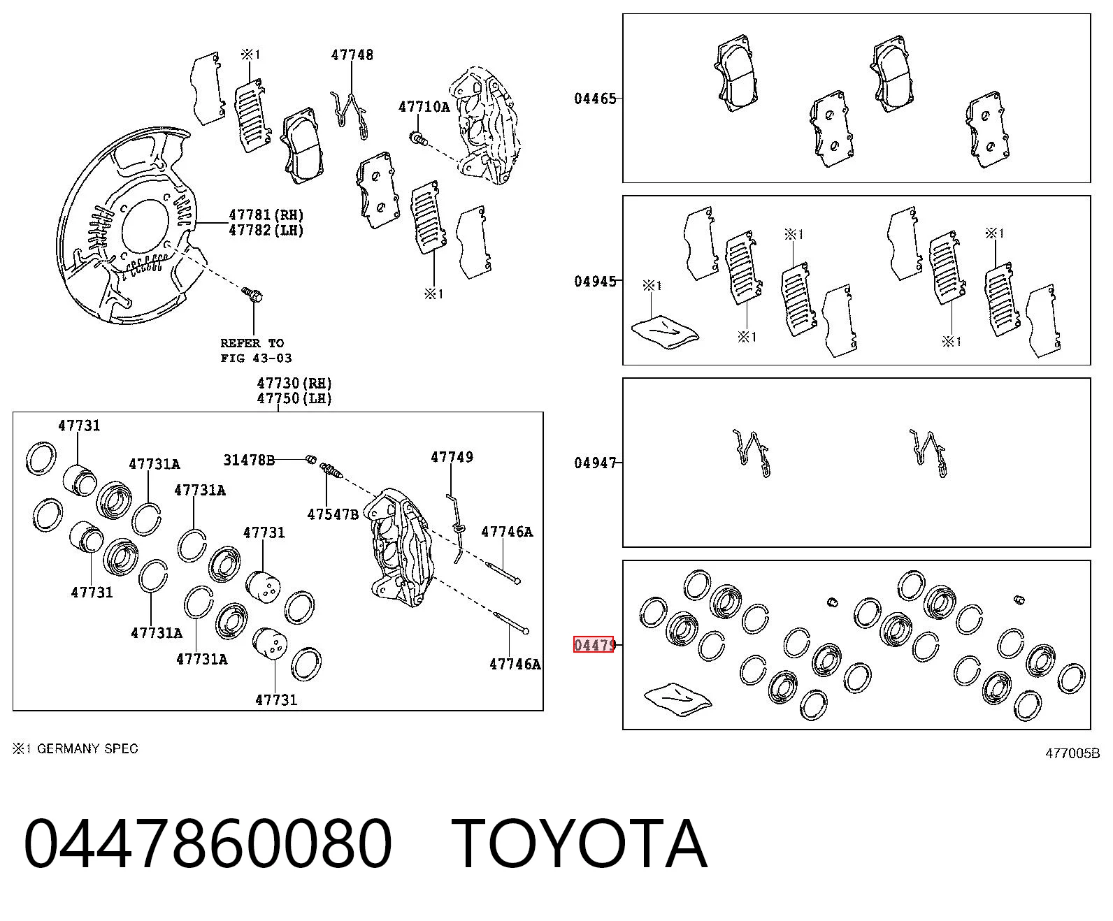 0447860080 Toyota Kit de reparação de suporte do freio dianteiro