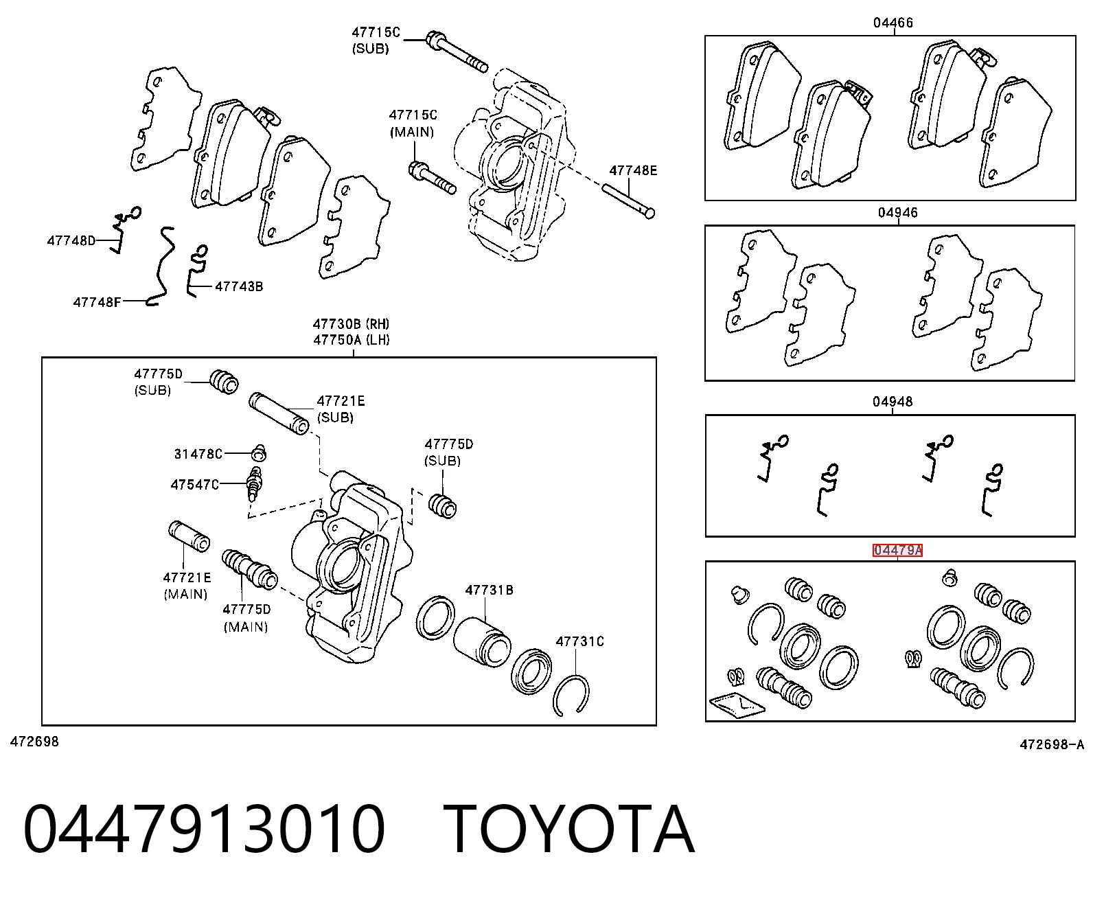 Kit de reparação de suporte do freio traseiro Toyota Prius  NHW20