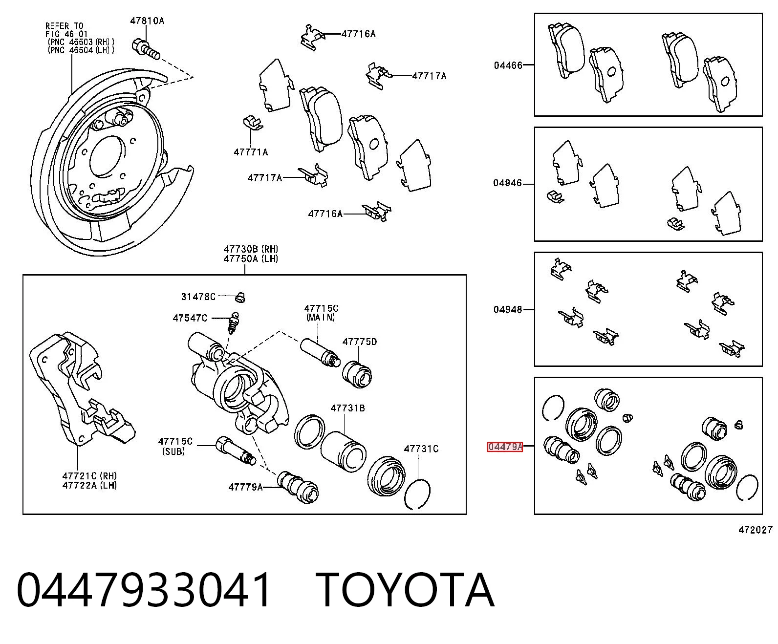 0447933041 Toyota Kit de reparação de suporte do freio traseiro