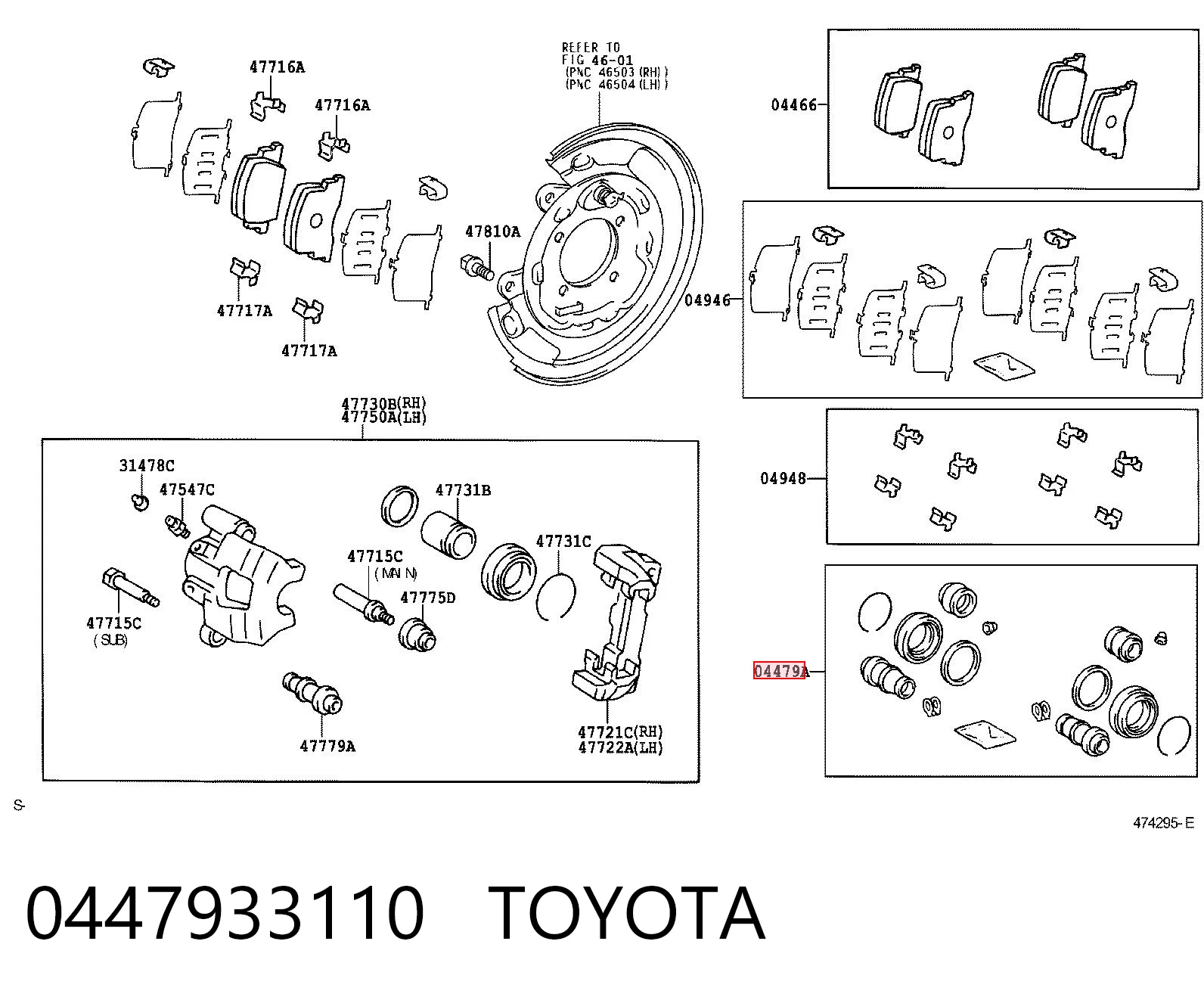 0447933110 Toyota Kit de reparação de suporte do freio traseiro