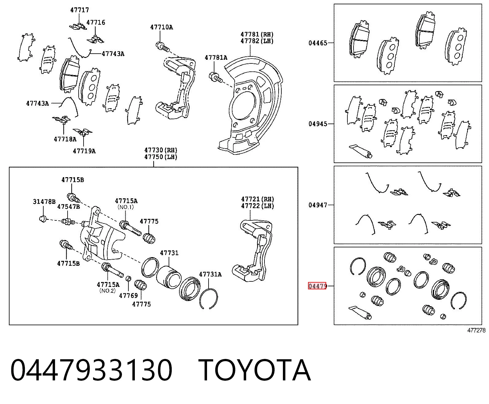 0447933130 Toyota Kit de reparação de suporte do freio dianteiro