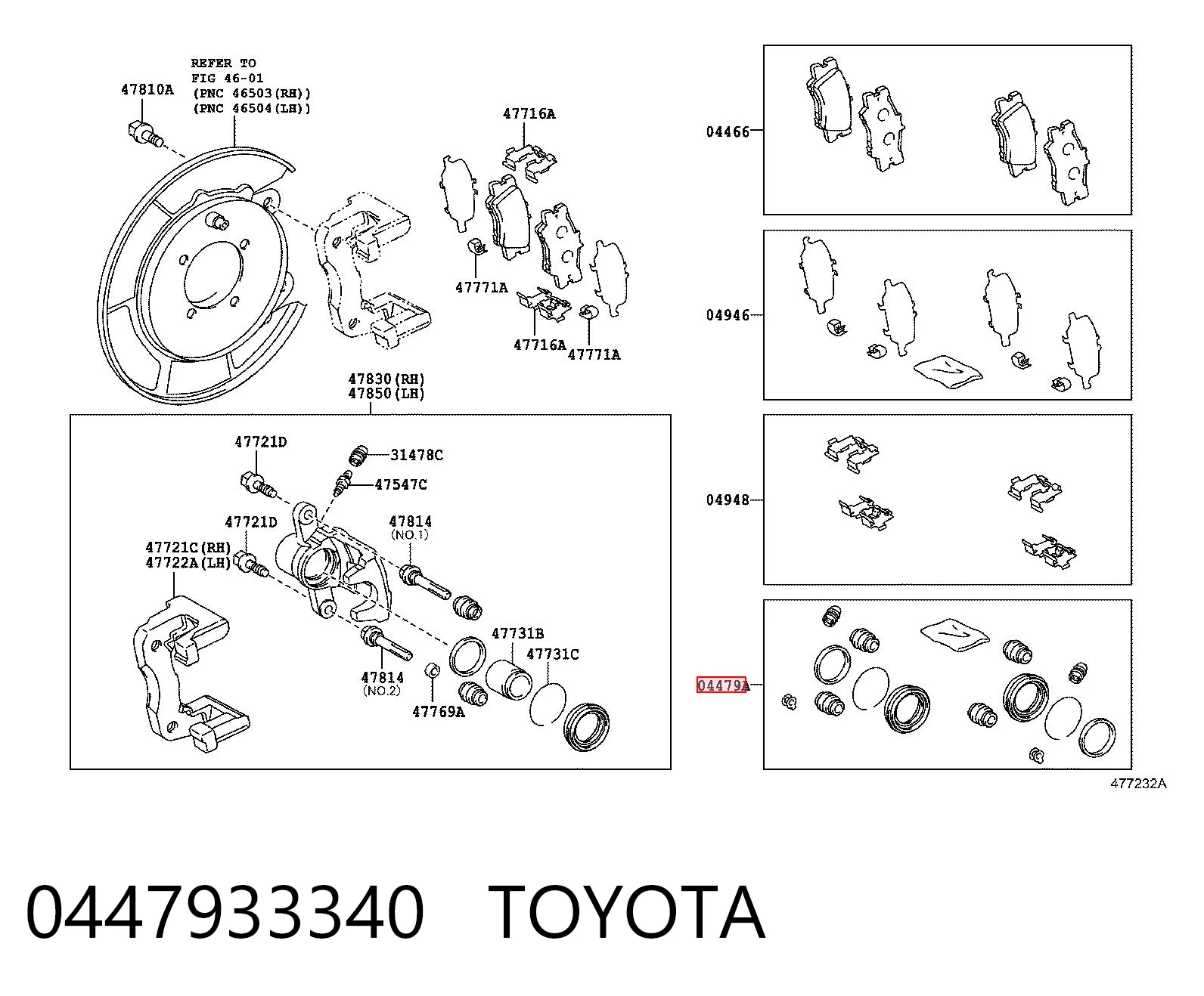 0447933340 Toyota Kit de reparação de suporte do freio traseiro