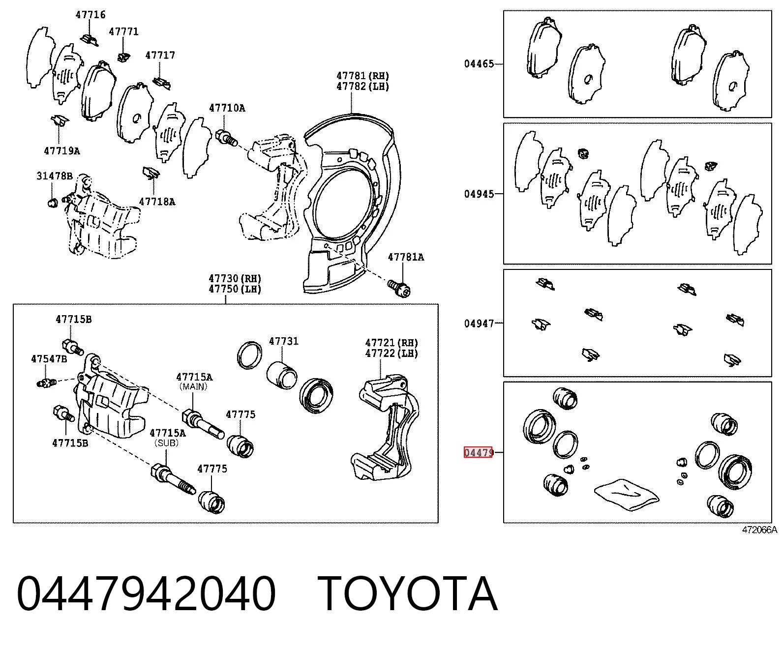 0447942040 Toyota Kit de reparação de suporte do freio dianteiro
