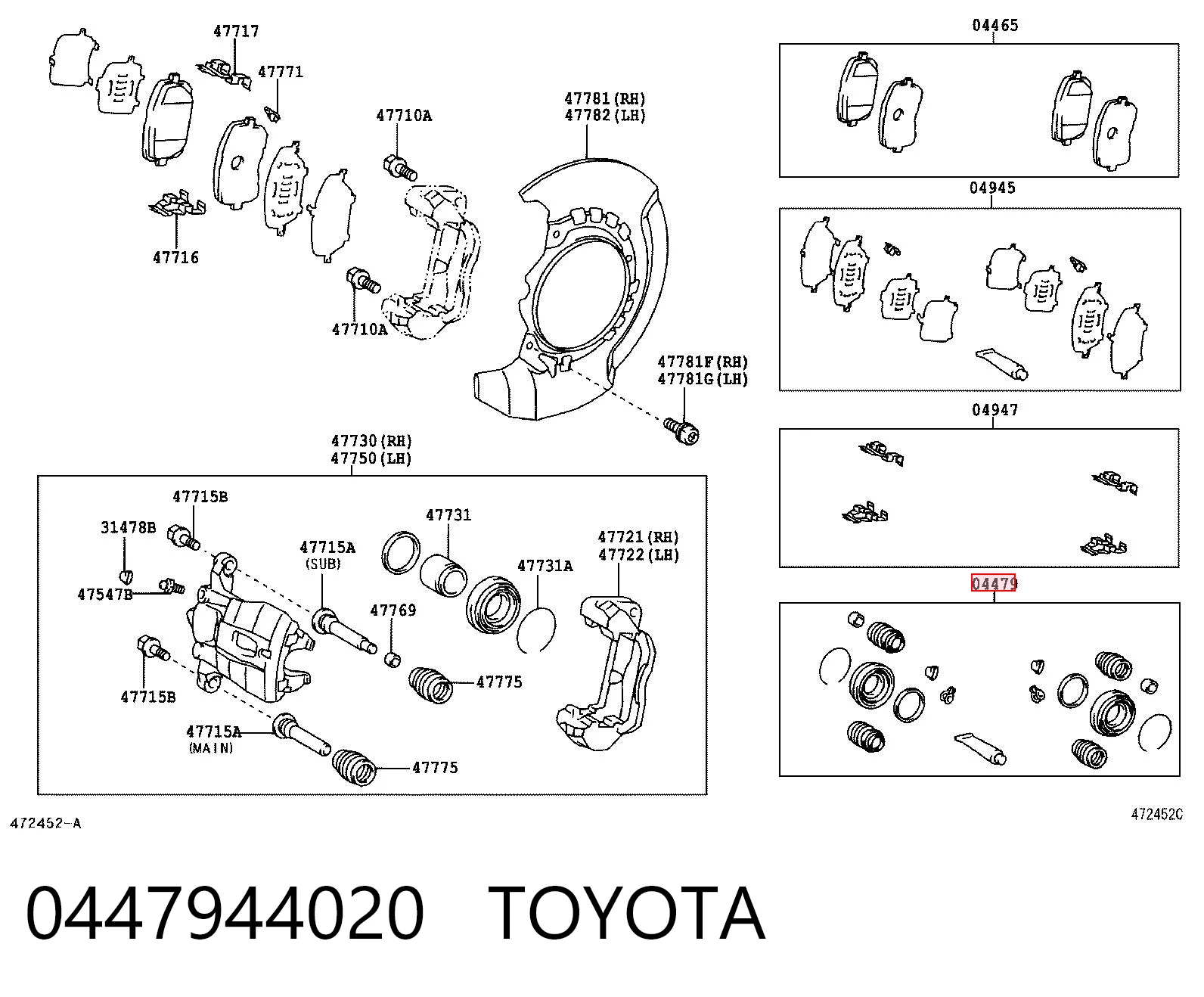 0447944020 Toyota Kit de reparação de suporte do freio dianteiro