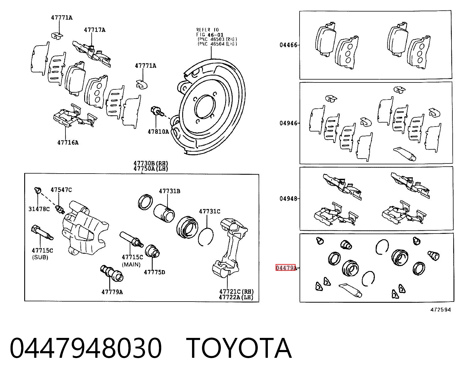 0447948030 Toyota Kit de reparação de suporte do freio traseiro