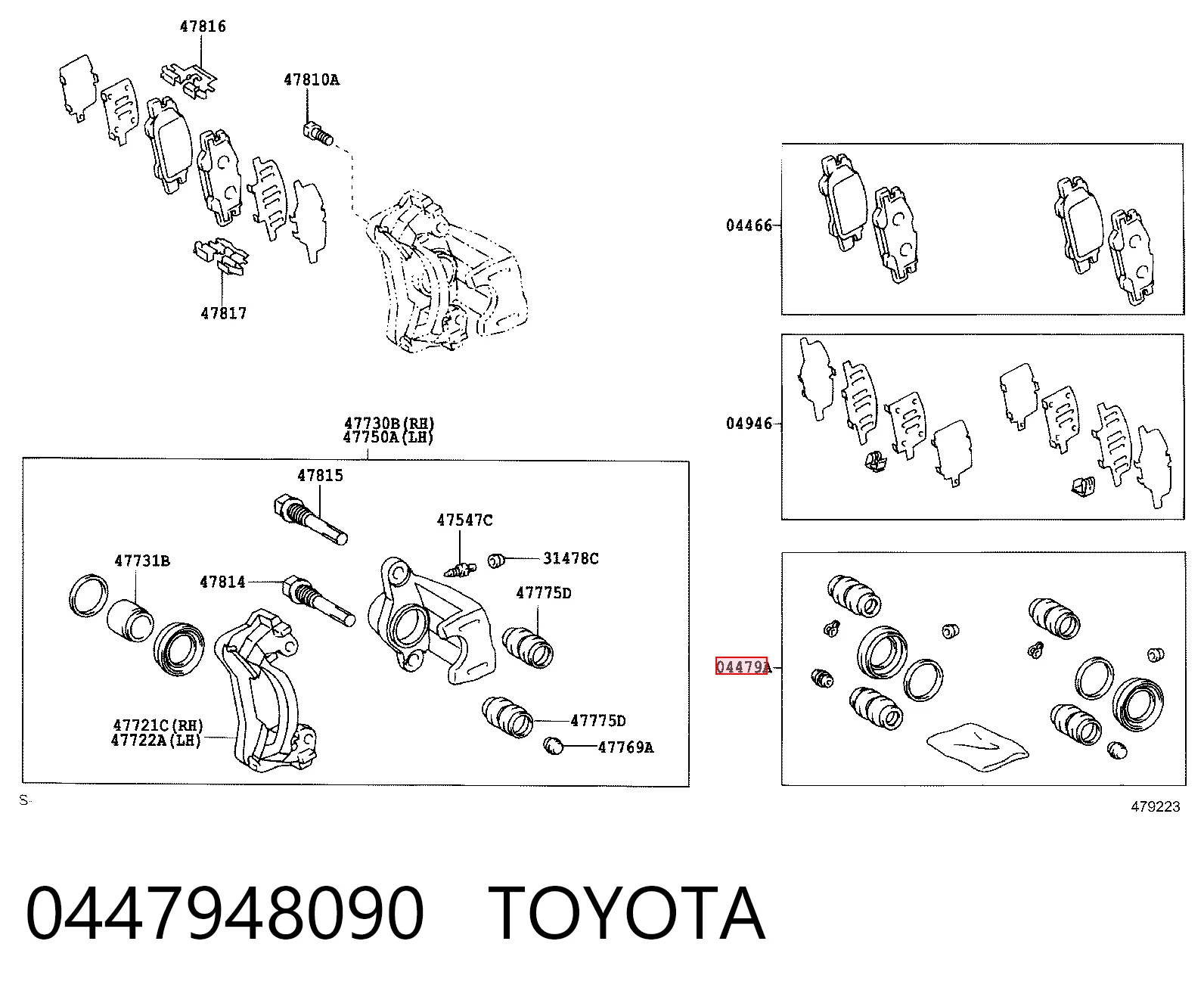  Kit de reparação de suporte do freio traseiro Lexus RX 300/330/350/400H SUV (U3) (2003 - 2008) 300/330/350/400H