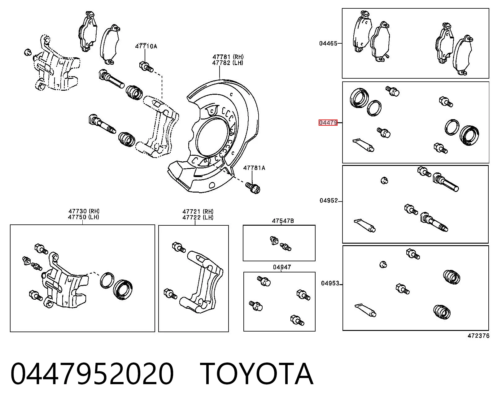 Kit de reparação de suporte do freio dianteiro Toyota Yaris VERSO NCP2
