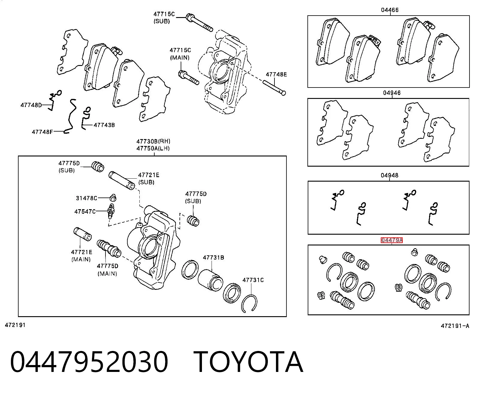 Kit de reparação de suporte do freio traseiro Toyota RAV4 II XA2