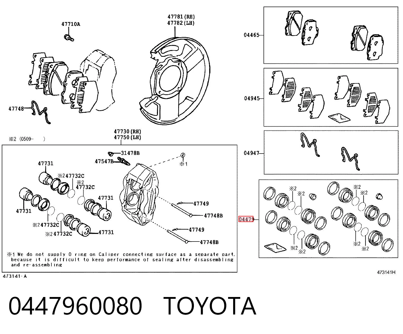0447960080 Toyota Kit de reparação de suporte do freio dianteiro