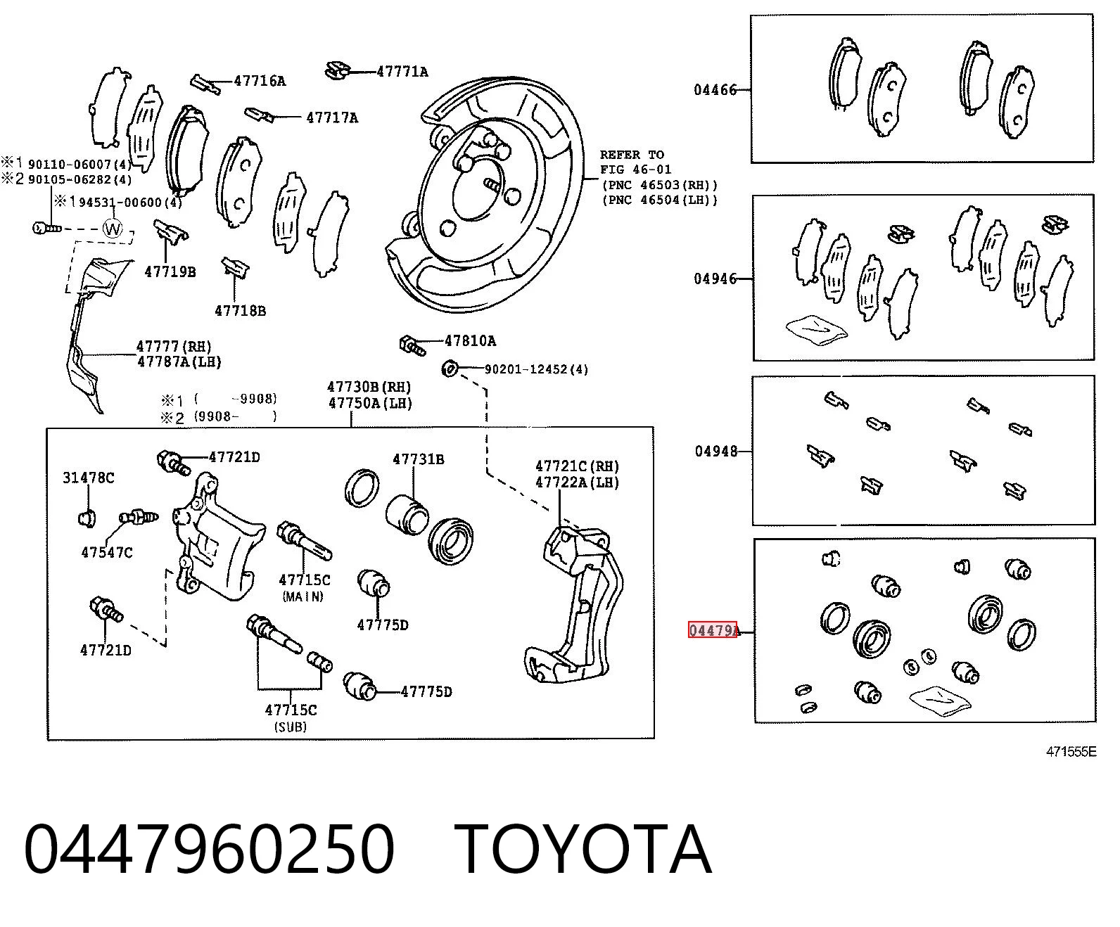 0447960250 Toyota Kit de reparação de suporte do freio traseiro