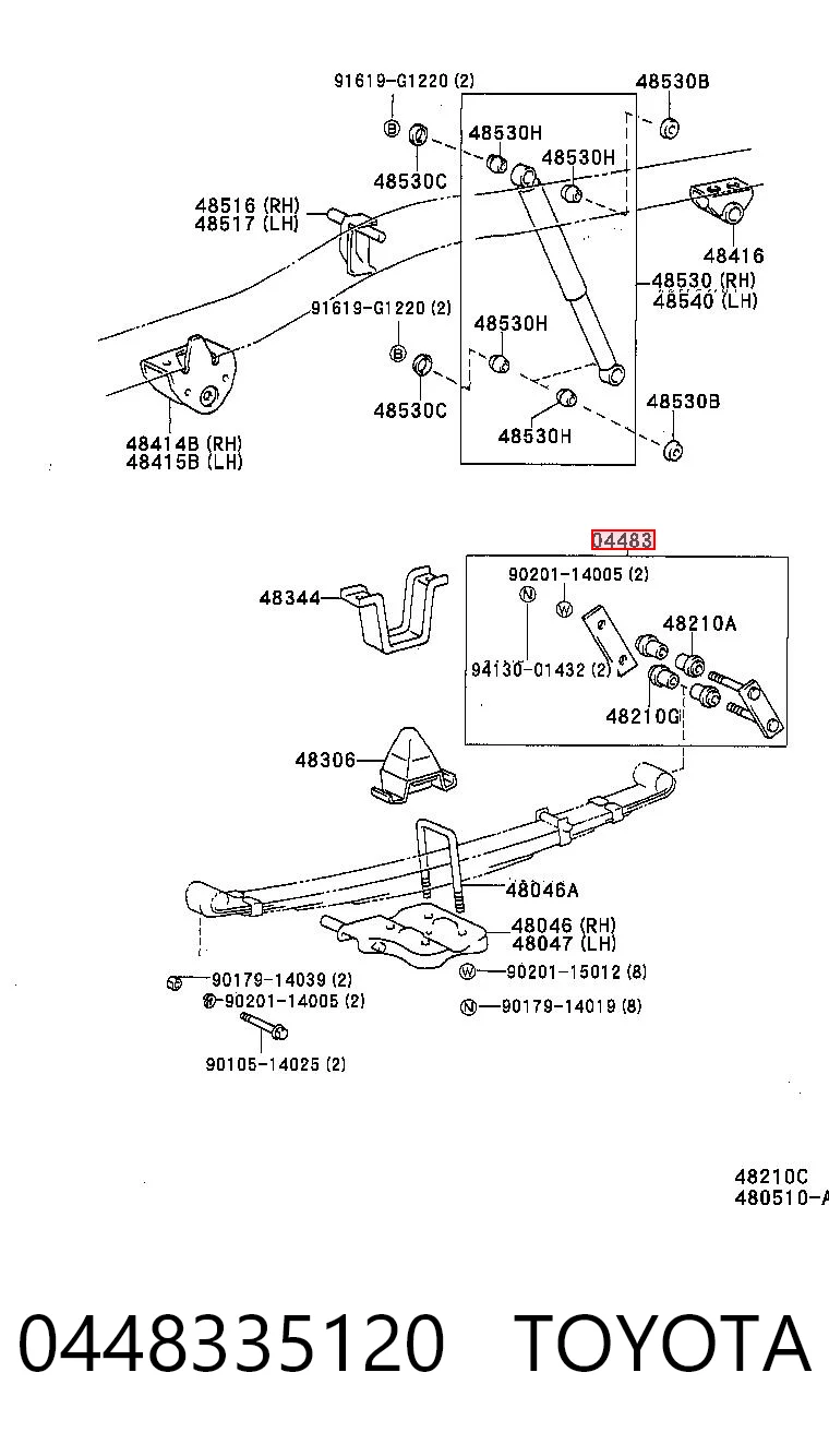 0448335120 Toyota Argola da suspensão de lâminas traseira