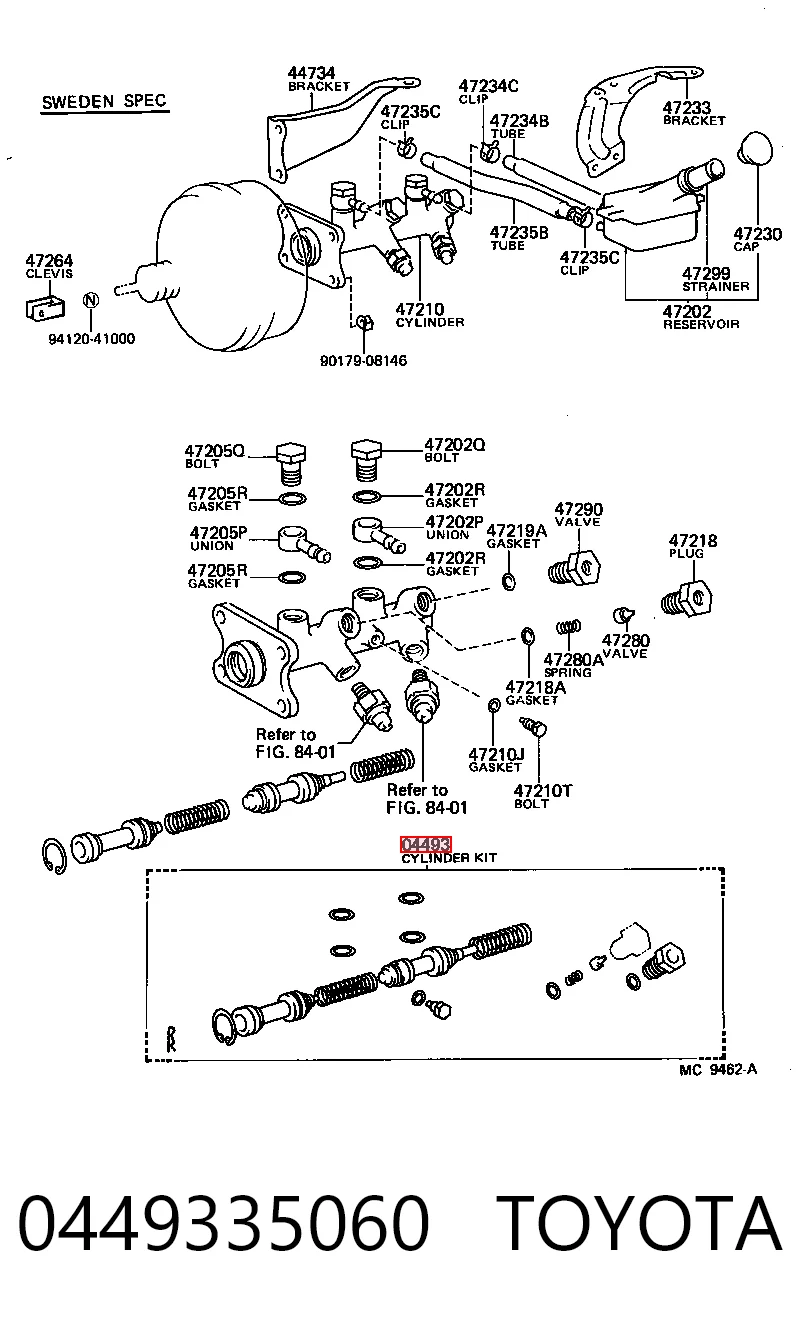 0449335060 Toyota Kit de reparação de cilindro mestre do freio