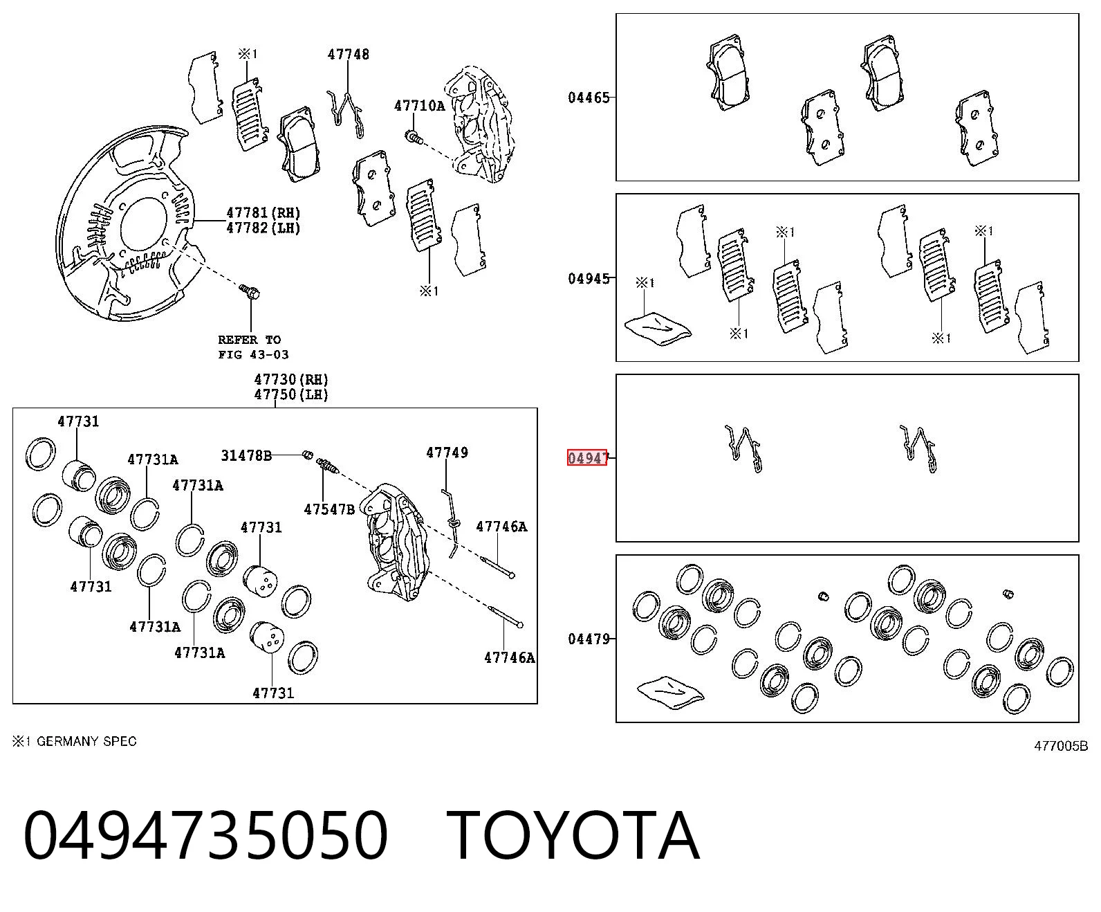 0494735050 Toyota Kit de reparação das sapatas do freio