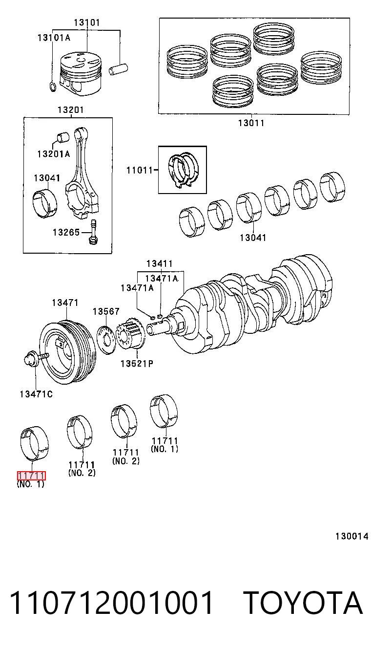 110712001001 Toyota Folhas inseridas principais de cambota, kit, padrão (STD)