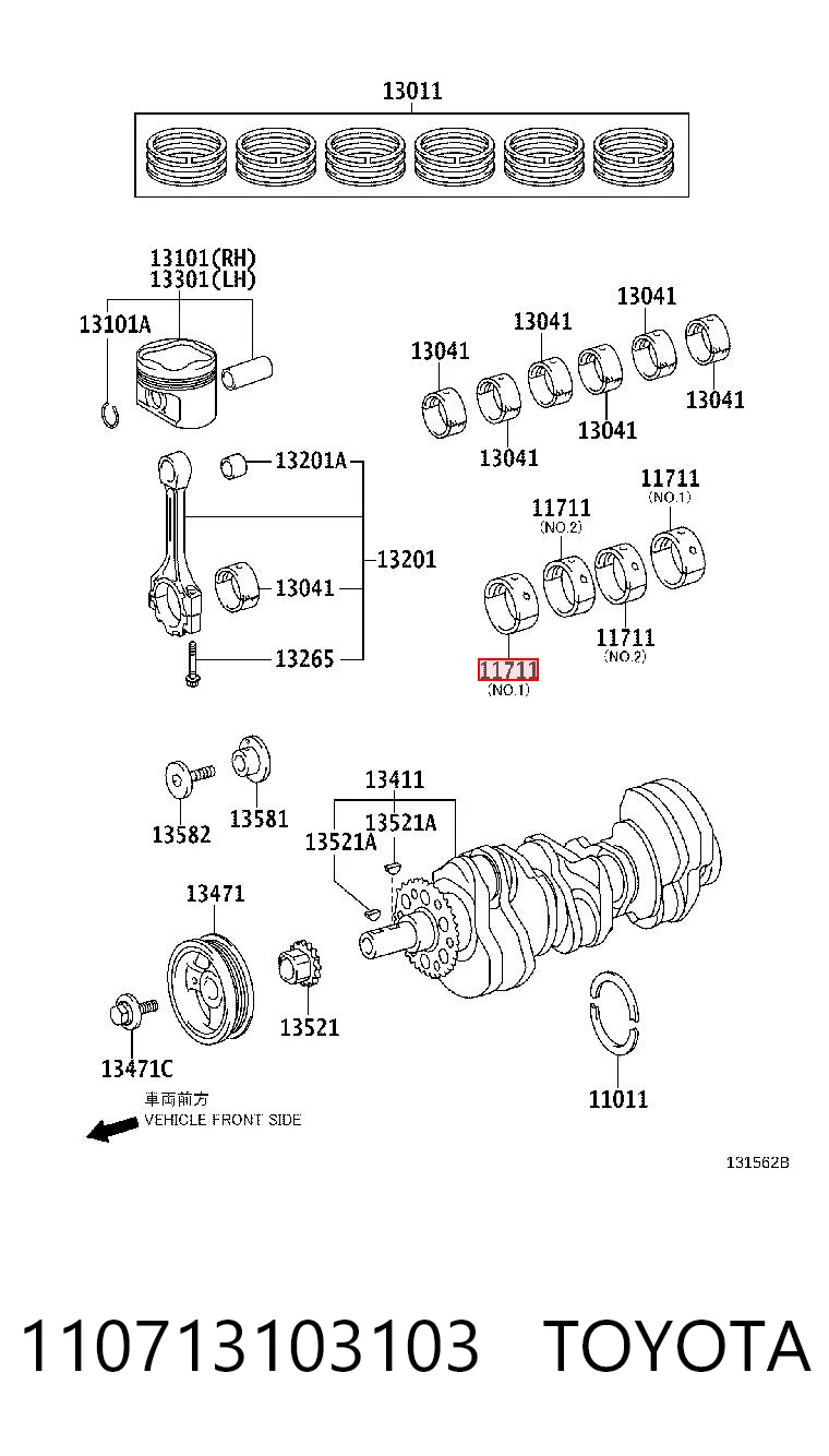 110713103103 Toyota Folhas inseridas principais de cambota, kit, padrão (STD)