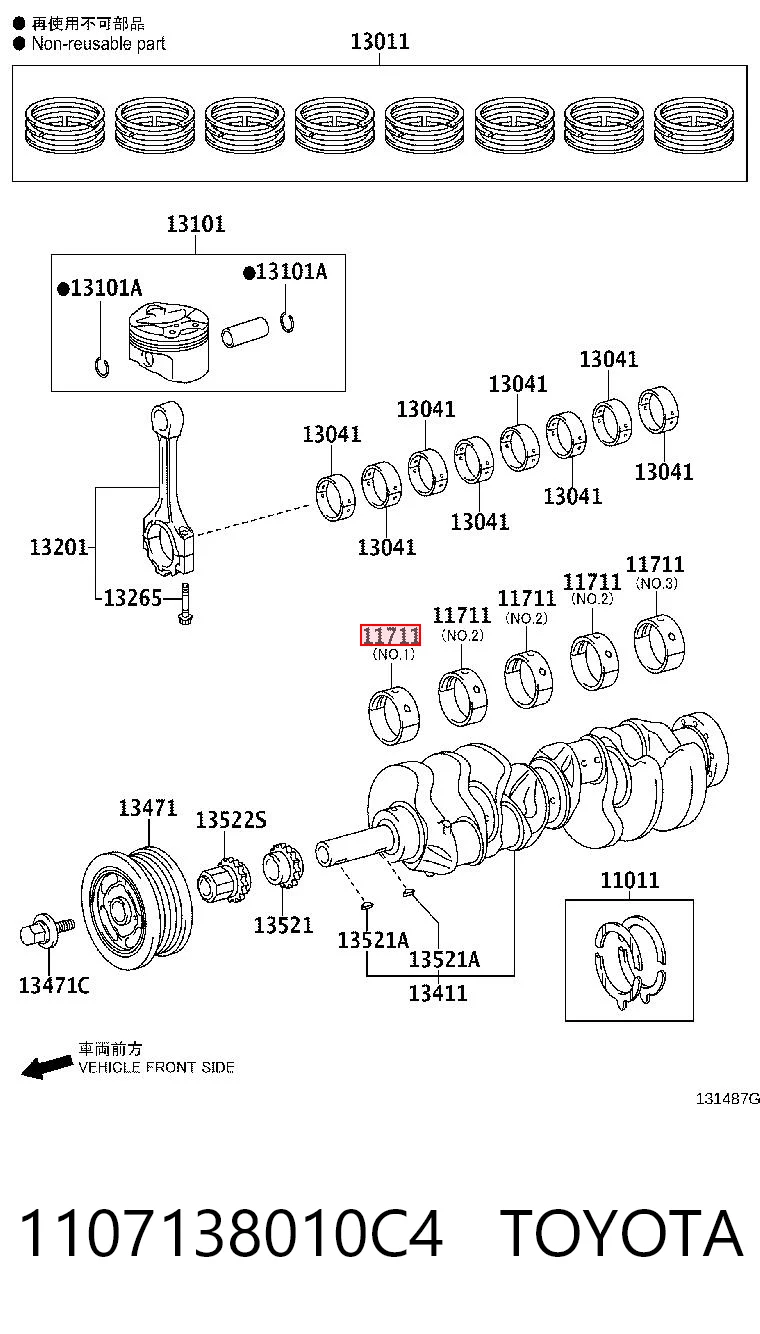 1107138010C4 Toyota Folhas inseridas principais de cambota, kit, padrão (STD)