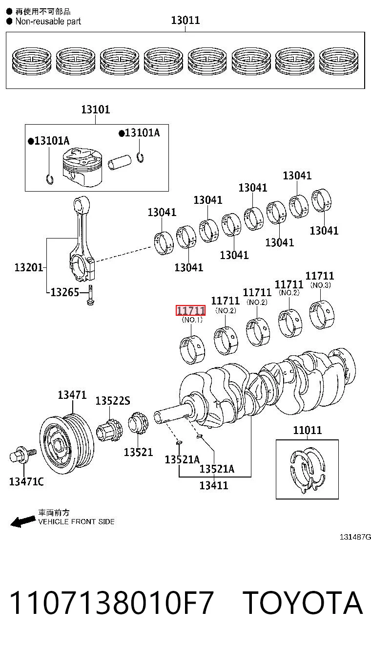 1107138010F7 Toyota Folhas inseridas principais de cambota, kit, padrão (STD)