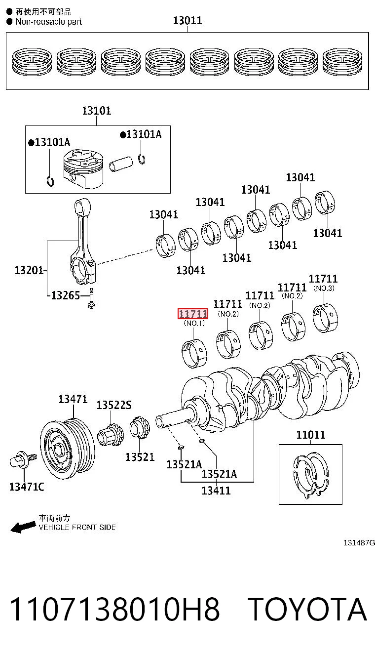 1107138010H8 Toyota Folhas inseridas principais de cambota, kit, padrão (STD)