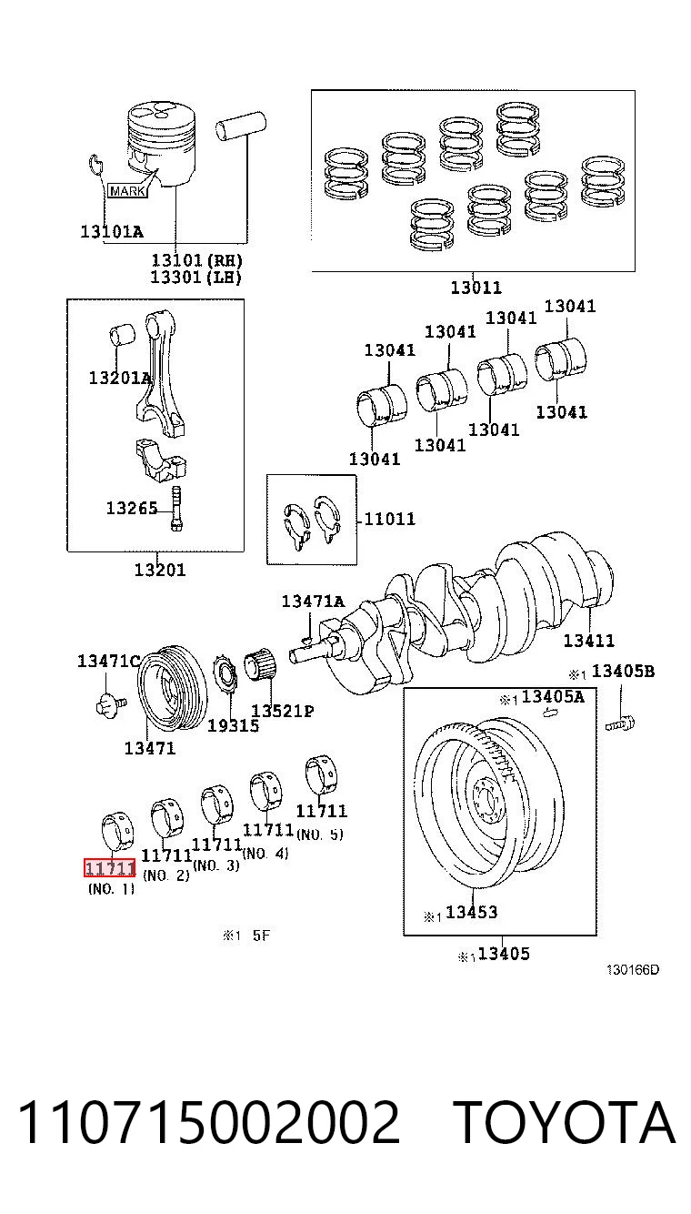 110715002002 Toyota Folhas inseridas principais de cambota, kit, padrão (STD)