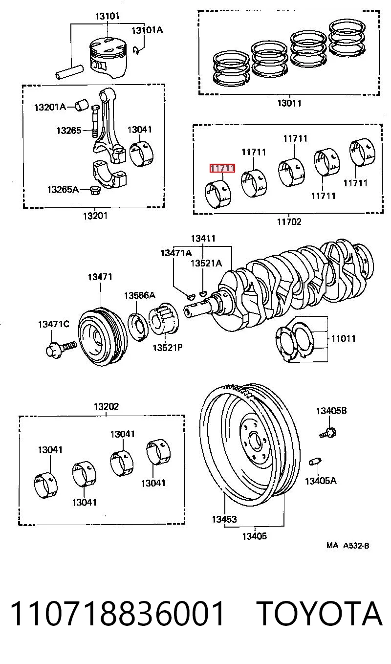 110718836001 Toyota Folhas inseridas principais de cambota, kit, padrão (STD)
