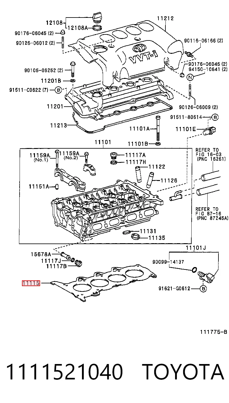  Vedante de cabeça de motor (CBC) Toyota Prius hatchback (NHW20) (2003 - 2009) 