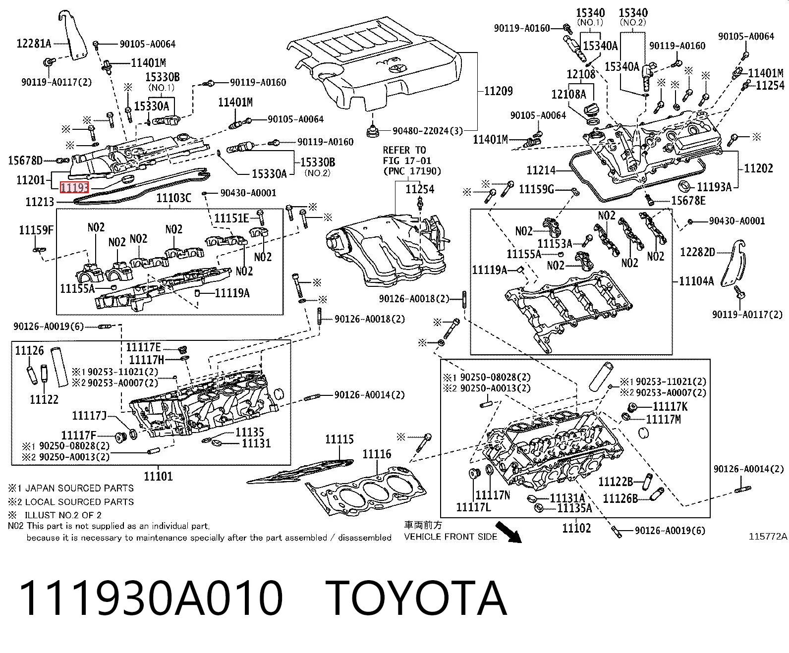 111930A010 Toyota Vedante da tampa de válvulas de motor, anel