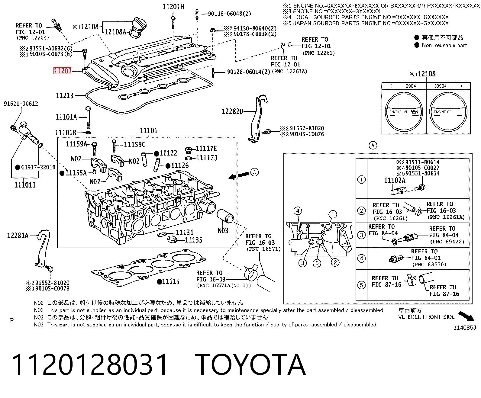 1120128031 Toyota Tampa de válvulas