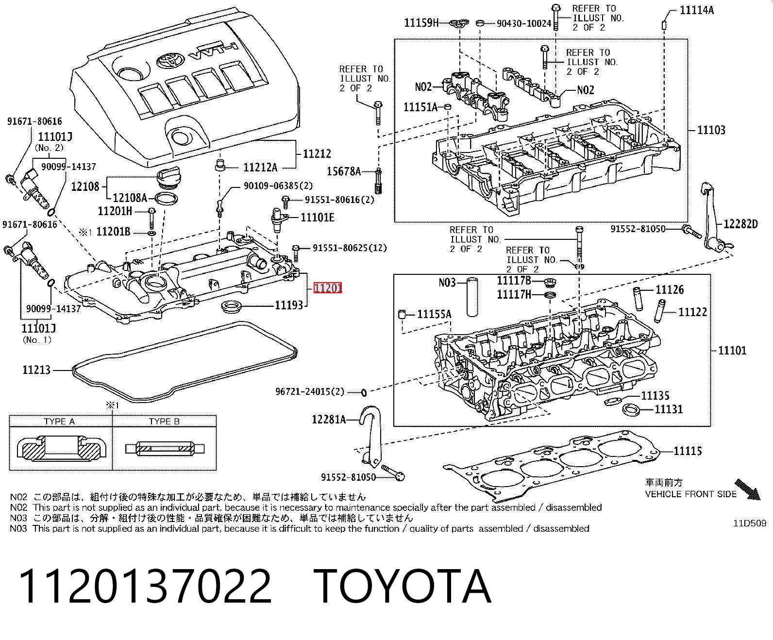 1120137022 Toyota Tampa de válvulas