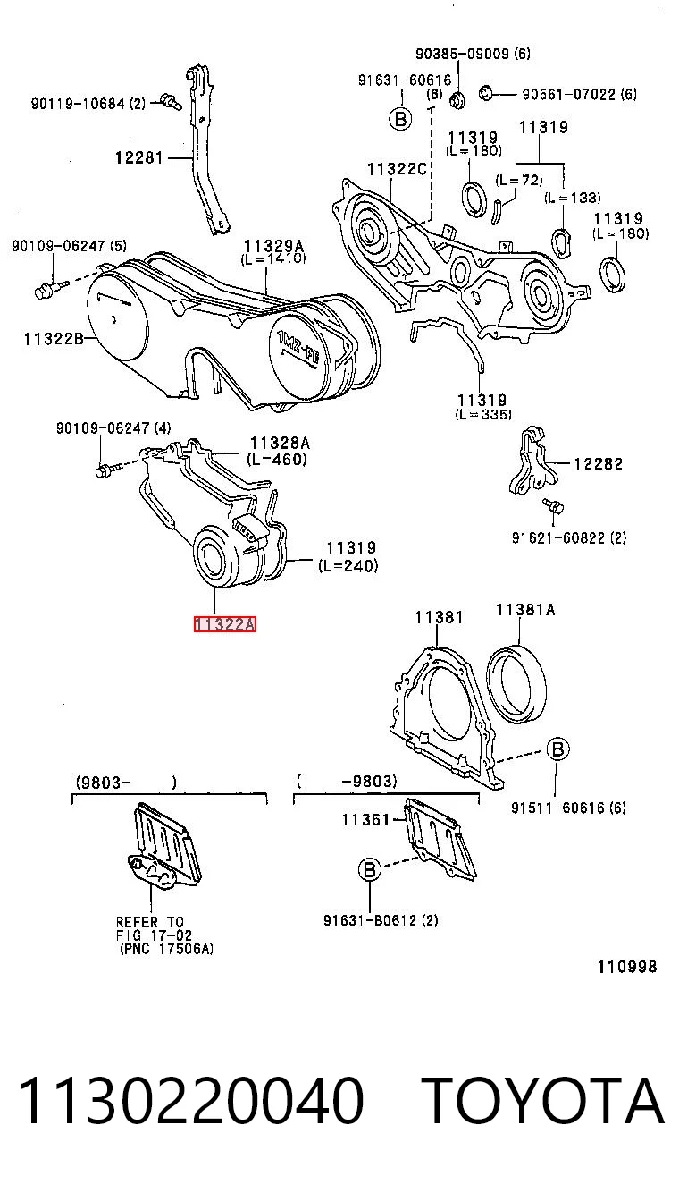 1130220040 Toyota Proteção inferior da correia do mecanismo de distribuição de gás