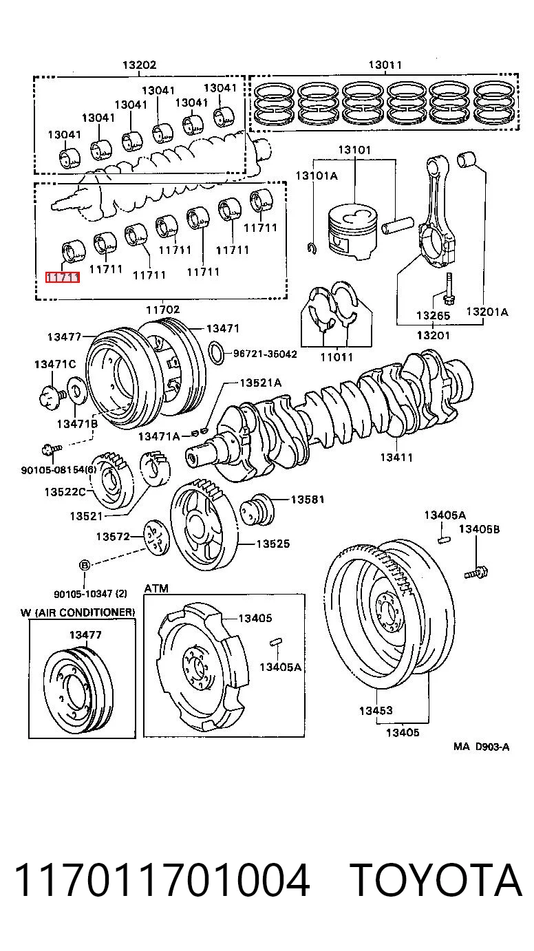 117011701004 Toyota Folhas inseridas principais de cambota, kit, padrão (STD)