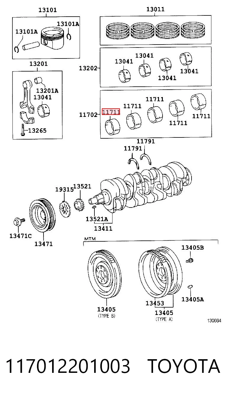 117012201003 Toyota Folhas inseridas principais de cambota, kit, padrão (STD)