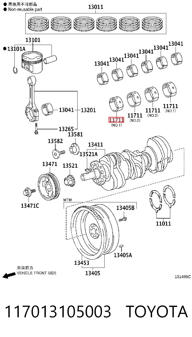 117013105003 Toyota Folhas inseridas principais de cambota, kit, padrão (STD)