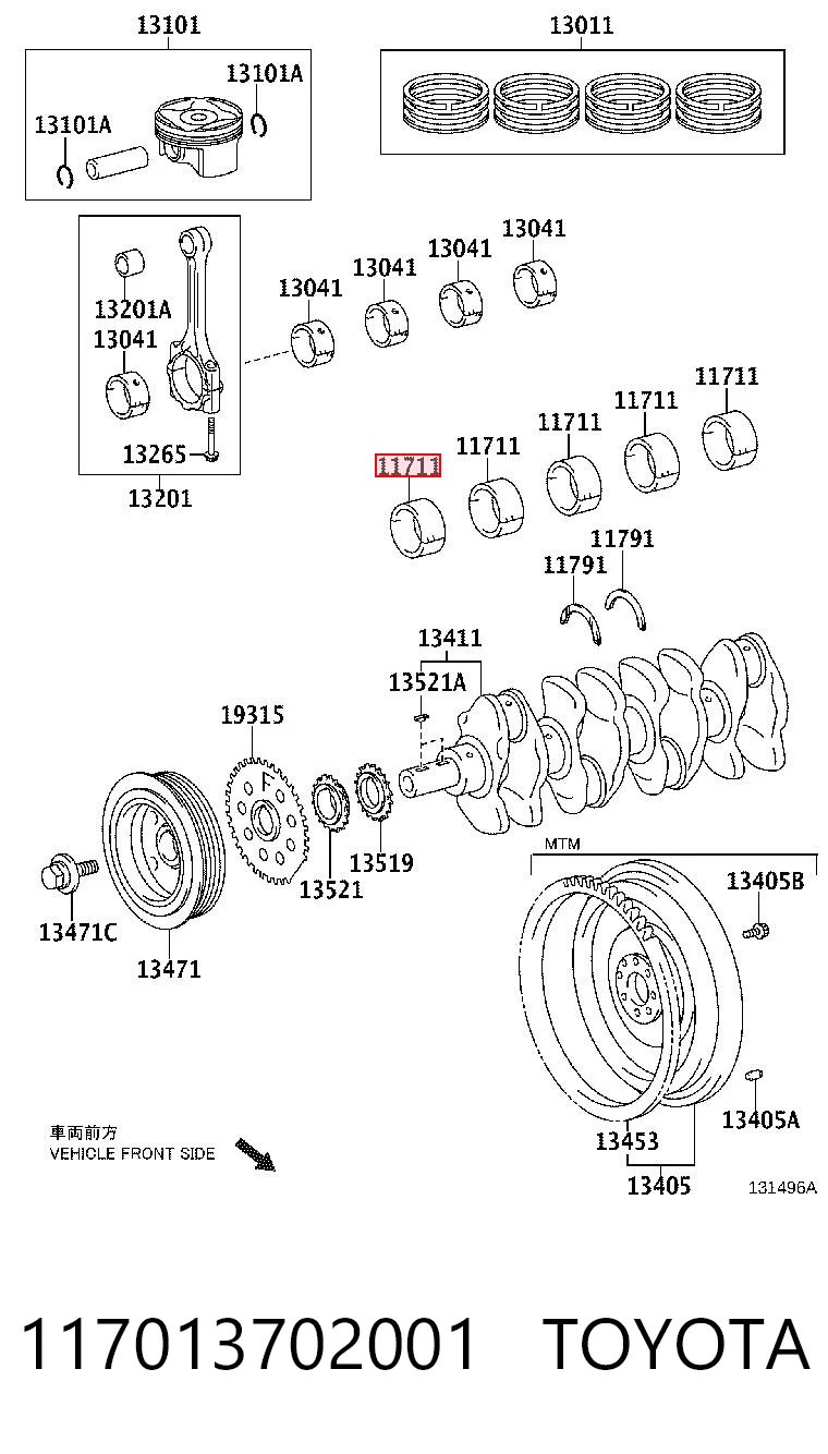 117013702001 Toyota Folhas inseridas principais de cambota, kit, padrão (STD)