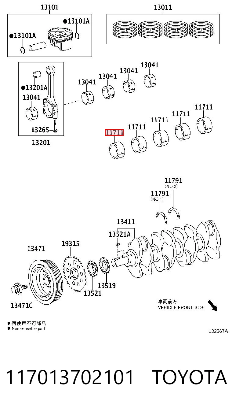 117013702101 Toyota Folhas inseridas principais de cambota, kit, padrão (STD)