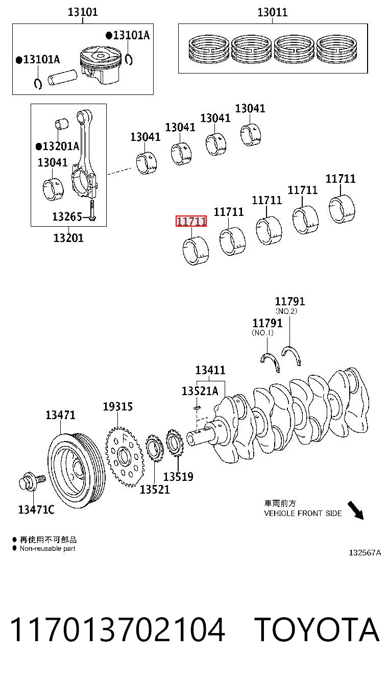 117013702104 Toyota Folhas inseridas principais de cambota, kit, padrão (STD)