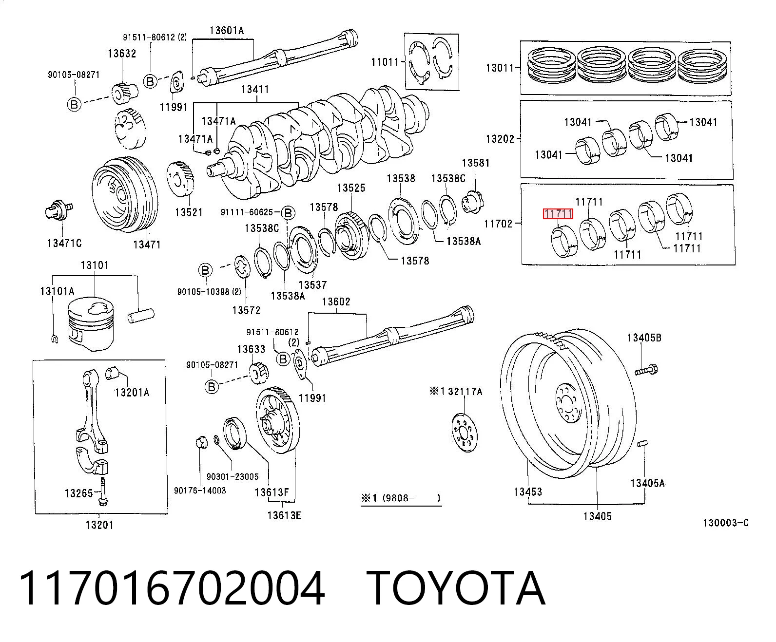 117016702004 Toyota Folhas inseridas principais de cambota, kit, padrão (STD)