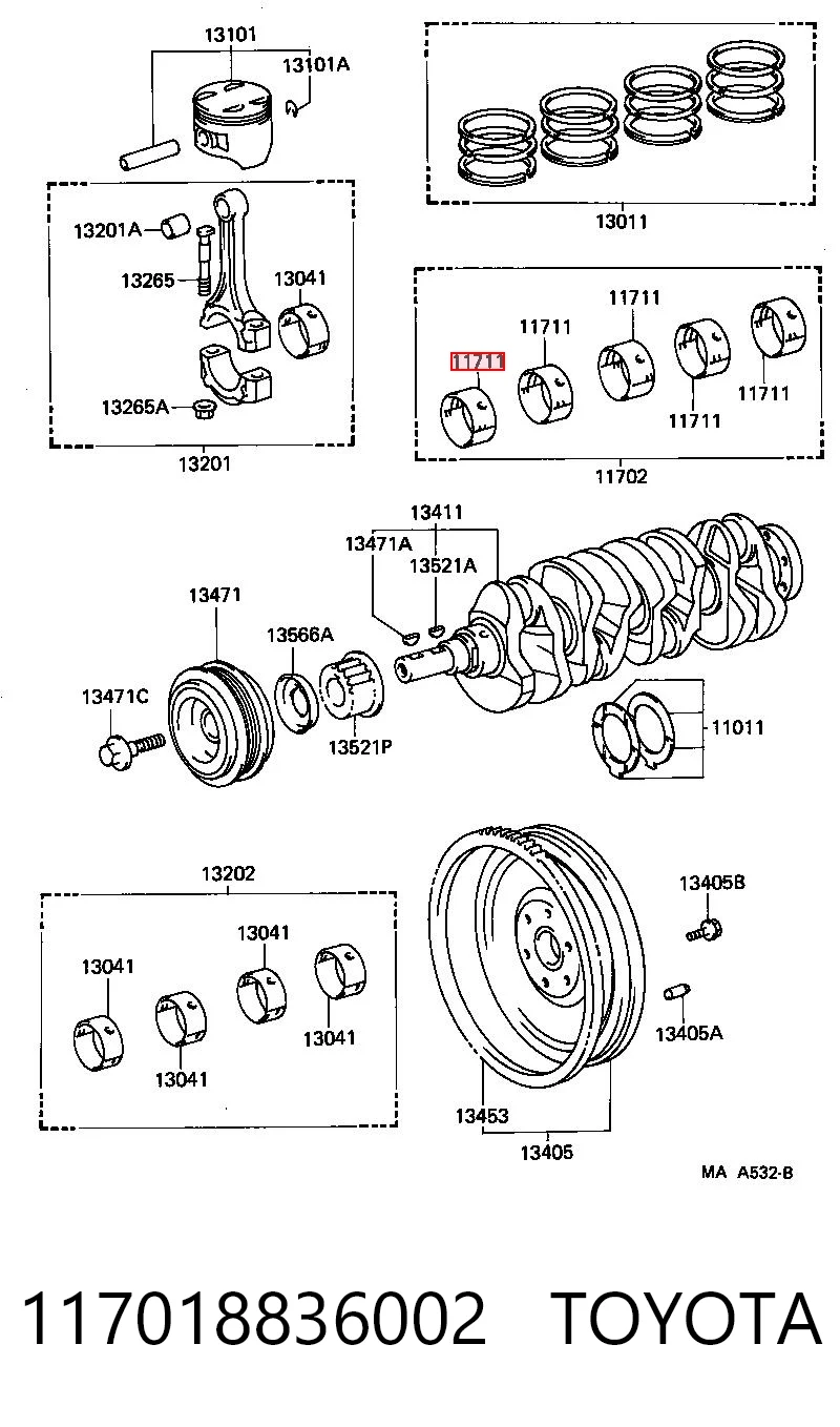 117018836002 Toyota Folhas inseridas principais de cambota, kit, padrão (STD)